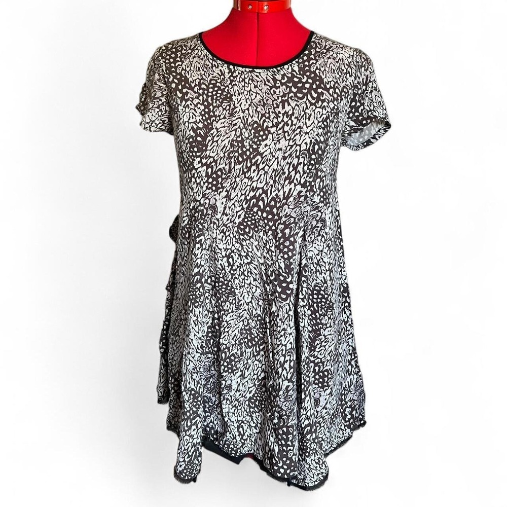 Silence + Noise brown white animal print dress short sleeves asymmetrical hem XS